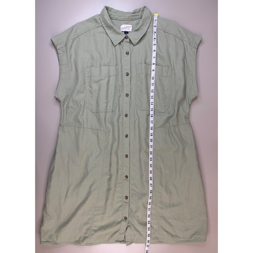 Universal Thread Linen Shirt Dress Womens XXL Olive Green Utility Coastal Boho - Picture 4 of 13